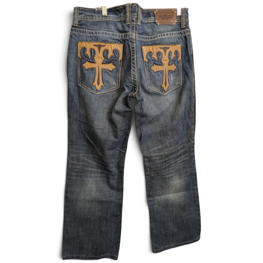AFFLICTION Los Angeles Cooper Denim Jeans Dark Wash Leather Pockets Men's 34